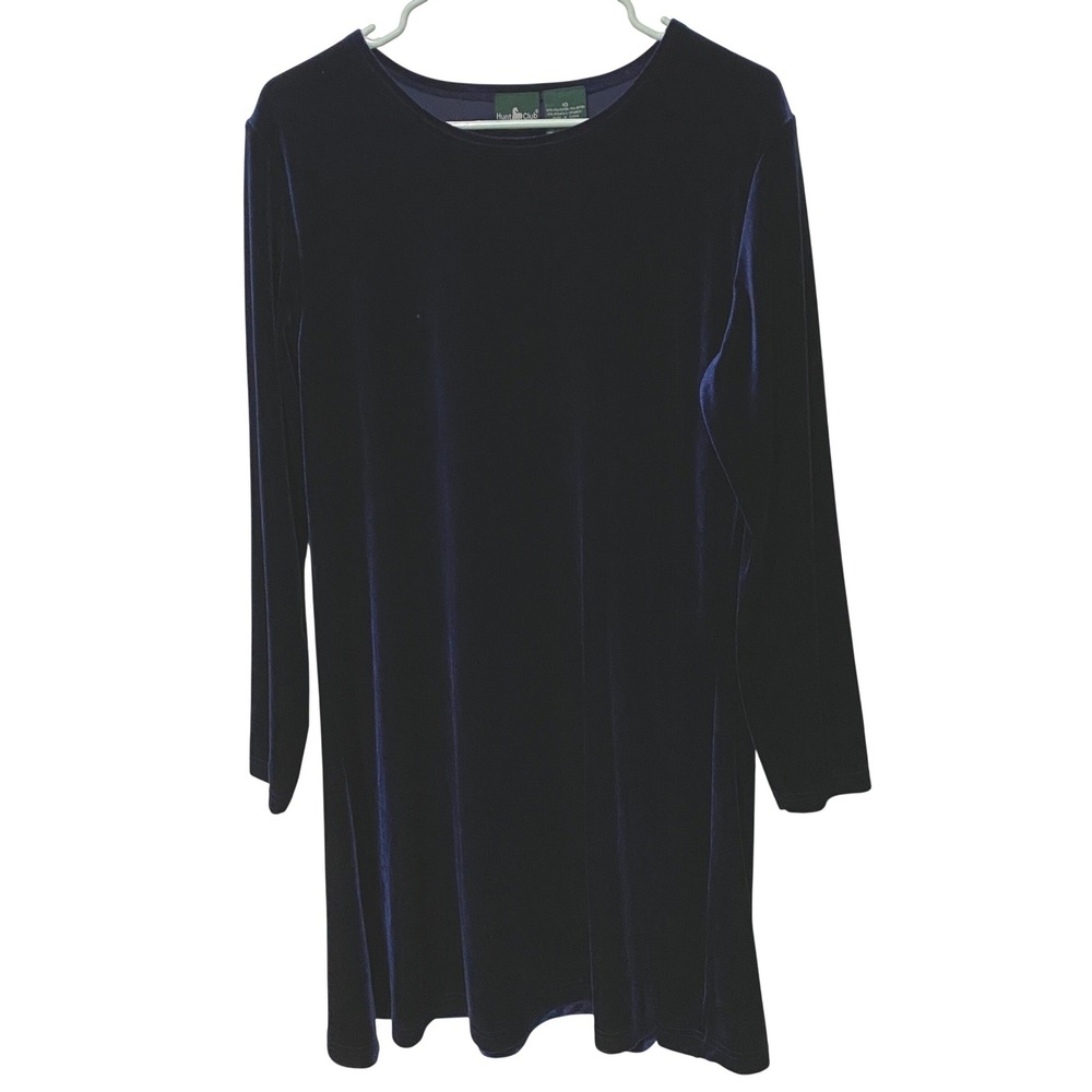 Vtg 90s Midnight Blue Velvet Long Sleeve Dress Tunic Top Celestial Party Size 10